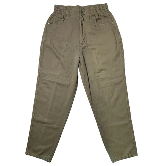 VINTAGE 80s ORIGINAL VENEZIA Sportswear High Waisted Olive Green Mom Pants - Picture 1 of 9